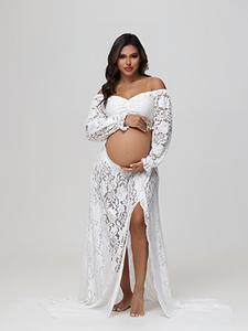 Europa y los Estados Unidos Sexy cuello en V profundo manga de cuerno transparente vestido de encaje ajustado - Product Image 5