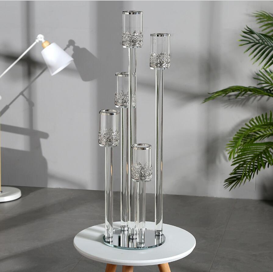 Индивидуальный Романтический декоративный стеклянный канделябр для столовой, 5 насадок, высокий хрустальный канделябр, центральный Свадебный канделябр