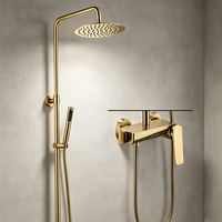 Système de douche apparent HONGDEC en laiton brossé doré non revêtu, mitigeur eau chaude et froide, ensemble de douche pour salle de bain et hôtel