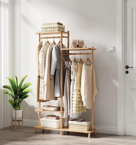 Bamboo Coat Rack Canto Roupas Rack Cabide De Roupas De Madeira Roupas Secagem Titular Modern Coat Racks para Home Living Room Quarto - Product Image 1