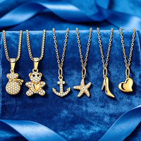 316L Edelstahl Zirkon Anhänger Halskette Trendige Gliederkette 18K Vergoldet Kleiner Glücksbringer Unisex Schmuck Großhandel