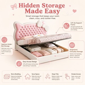 <span class=keywords><strong>Letto</strong></span> Imbottito per Bambini <span class=keywords><strong>con</strong></span> Contenitore a Apertura Posteriore per Arredamento Camera da Ragazza - Product Image 3