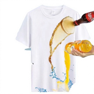 Camiseta Blanca de Manga Corta para Hombre con Estampado 3D de Bebida, Cuello Redondo, Algodón, Corte Regular, Logotipo Frontal con Diseño Fotográfico - Product Image 3