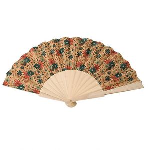 Customized Eco-Friendly Bamboo Folding <b>Hand</b> <b>Fan</b> Folk Art Style Carved Design Cork Printing Handheld Business Gift Craft - Product Image 2