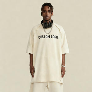 T-shirt décontracté surdimensionné pour homme en coton 100% imprimé, couleur unie, tricoté, de haute qualité, 210g - Product Image 3