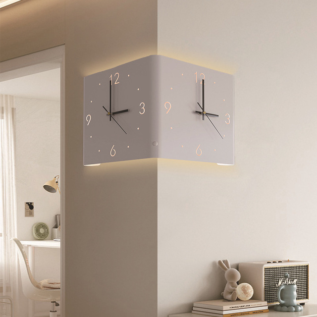 New Living Room Wall Mounted Creative Curved Corner Clock Double-sided Corner Clock Curved Double-sided Silent Wall Clock
