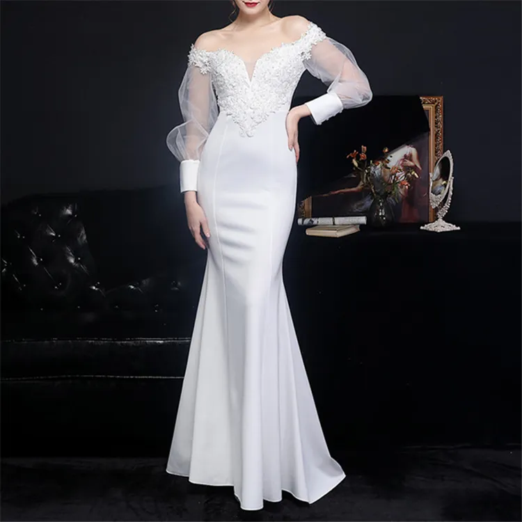 2023 Women Apparel White Lace Long Sleeve wedding Dress Bridal Gowns