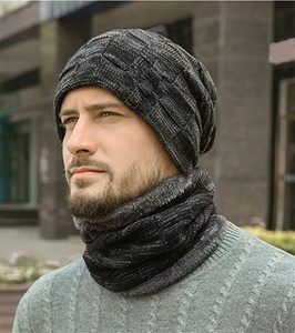 Ensemble de bonnets d'hiver 2 pièces pour hommes Bonnet <span class=keywords><strong>en</strong></span> tricot chaud avec doublure polaire <span class=keywords><strong>Cache</strong></span>-<span class=keywords><strong>cou</strong></span> de ski et casquette tête de mort pour les sports quotidiens pour adultes - Product Image 6