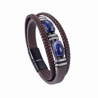 Bracelet multi-rangs en pierre œil de tigre pour homme, tendance transfrontalière européenne et américaine, fermoir magnétique en acier inoxydable