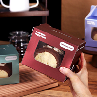 Caja Portátil Antigrasa para Postres con Asa y Ventana de PET, Cartón de Grado Alimenticio para Pasteles, Rollos, Repostería, Suministro al por Mayor para Panaderías