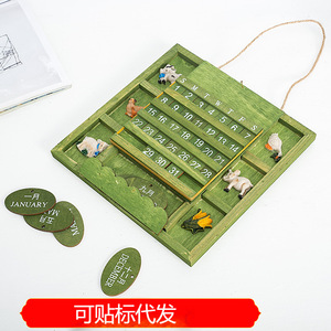 Mini calendrier mural en bois vert style méditerranéen, calendrier perpétuel de bureau en pin, design nature morte - Product Image 5