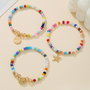 Beaded Necklace Set For Women Bohemian Style Starfish Seashell Charm Colorful <b>Bracelet</b> Party Jewelry Fashion Accessories - Product Image 3
