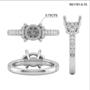Bague de fiançailles semi-montée en or blanc massif 18 carats de Hong Kong avec diamant véritable 0,48 ct taille brillant, logo laser personnalisé, expédition rapide - Product Image 5