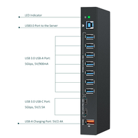 Hub USB 3.0 industriel 10 ports, chargeur, ports USB-A/USB-C, multi-prises, transfert de données haute vitesse pour PC/ordinateur portable