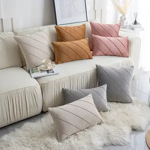 Wholesale Solid Color Pleated Velvet Throw Cushion Cover 18x18 Inch Soft Cozy Pintuck Pillow Case With Hidden Zipper Closure