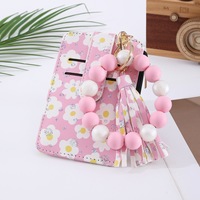 Dompet Kartu Berumbai Bunga Manik-Manik Silikon dengan Tali Gantungan untuk Wanita, Dompet Kecil, Gelang Tangan