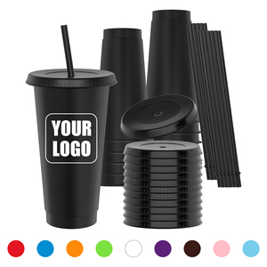 Gobelets en plastique réutilisables de 24 oz avec couvercles et pailles, personnalisables avec logo, <span class=keywords><strong>noirs</strong></span>, en gros, pour fêtes et voyages - Product Image 1