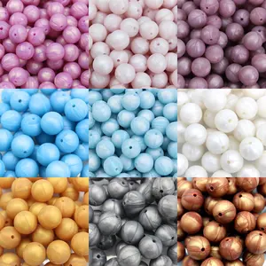 Factory Price Food Grade 12mm 15mm Silicone Baby Teething Beads for Pacifier Keychain Bracelet Round Ball Silicone Chew Beads