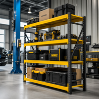 Étagère de stockage métallique à longue portée, réglable, jaune et noire, de capacité moyenne, à 3 niveaux, pour centre logistique