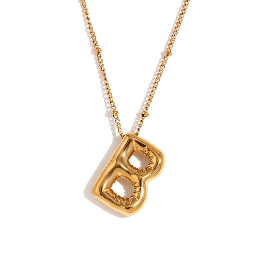 Party Balloon Letter Pendant Necklace - Gold -B