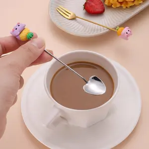Креативные Мультяшные украшения смешивая мини-нержавеющая сталь Золотая кофейная ложка с пользовательской 3D милой куклой