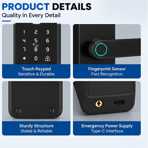 Serrure de porte d'entrée intelligente Wi-Fi personnalisée de haute qualité, application Tuya, code biométrique, mot de passe, serrure à empreintes digitales - Product Image 3