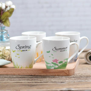 ชุดแก้วเซรามิกสไตล์เรียบง่าย 4 ใบ พร้อมหูจับลายดอกไม้ สำหรับชา กาแฟ ของขวัญสำหรับสำนักงาน - Product Image 2