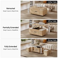 Table basse pliante AJUNION avec plateau relevable, table de salon multifonctionnelle, table à manger compacte avec 4 tabourets et rangement