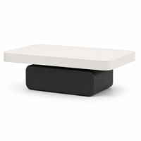 Table basse contemporaine avec surface blanche arrondie et base noire pour salon 110 x 60 x 42 cm