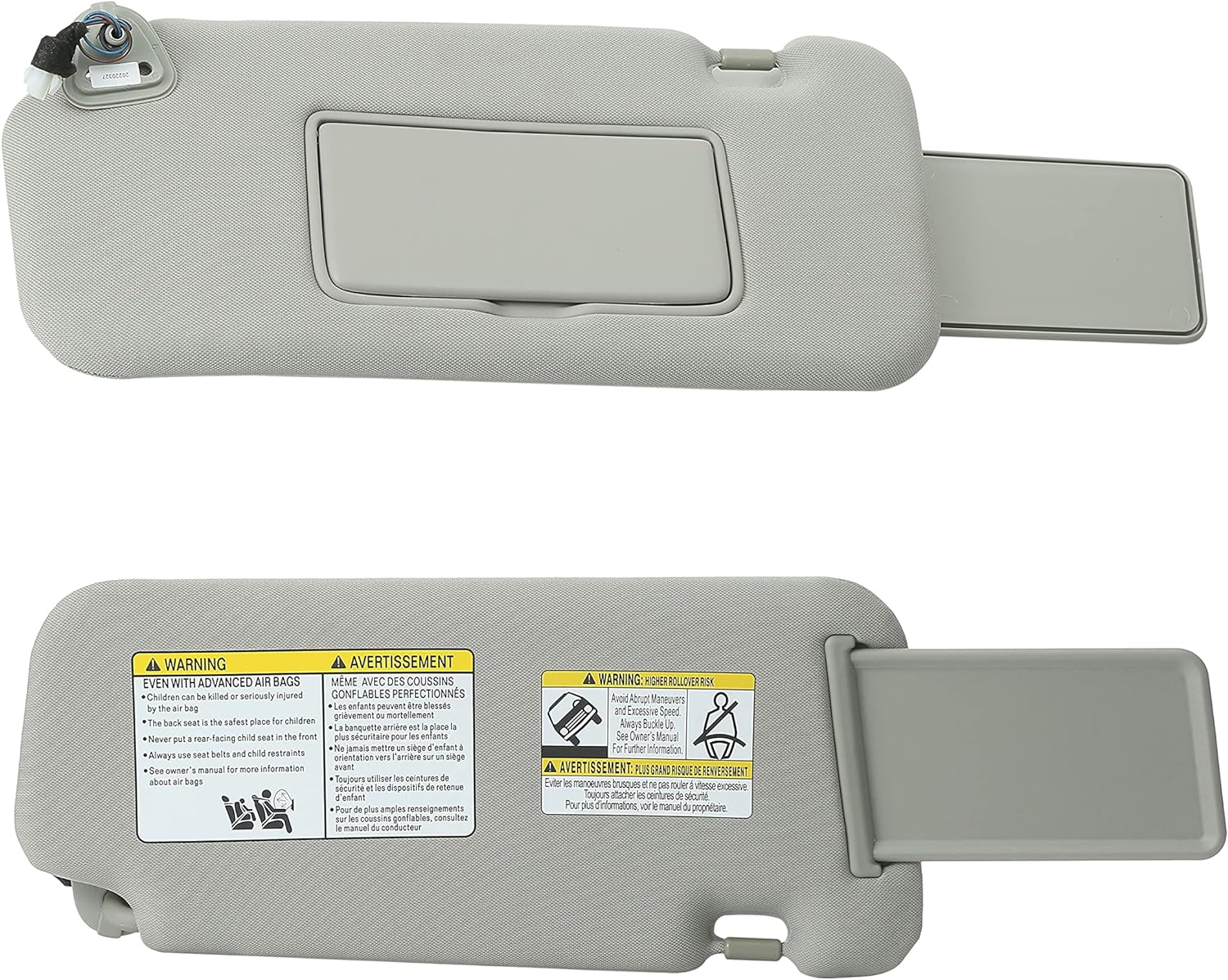 Left Driver Side Gray PP Foldable Sun Visor with Vanity Light for