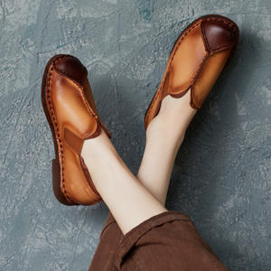 Zapatos Casuales de Moda de Primavera/Otoño, Hechos a Mano, de Cuero, con Punta Redonda, Diseño Retro, Tacón Plano, Suela Suave de Cuero - Product Image 4