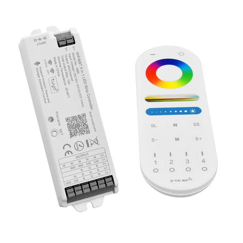 5 in1 WB5 2.4GHz RF Remote WiFi BLE LED Strip Controller RGB+CCT Remote Compatible with Alexa Google Home Smart Life Tuya APP
