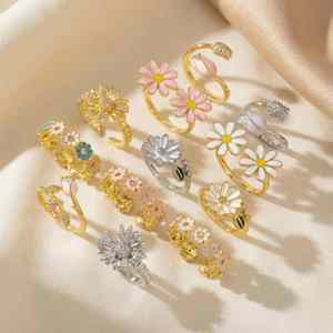 Ring with micro-inlaid flowersProfessional OEM ODM Service Expandable Structure Non-magnetic Steel Mixed wholesale - Product Image 2