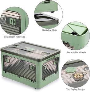 Folding Storage <b>Bins</b> Plastic Storage Containers with Wheels Four <b>Doors</b> Foldable Stackable for Organization Storage Cart - Product Image 3