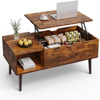 Tables basses modernes en bois avec étagère de rangement, compartiment caché, plateau relevable et mobilier de maison pour salon