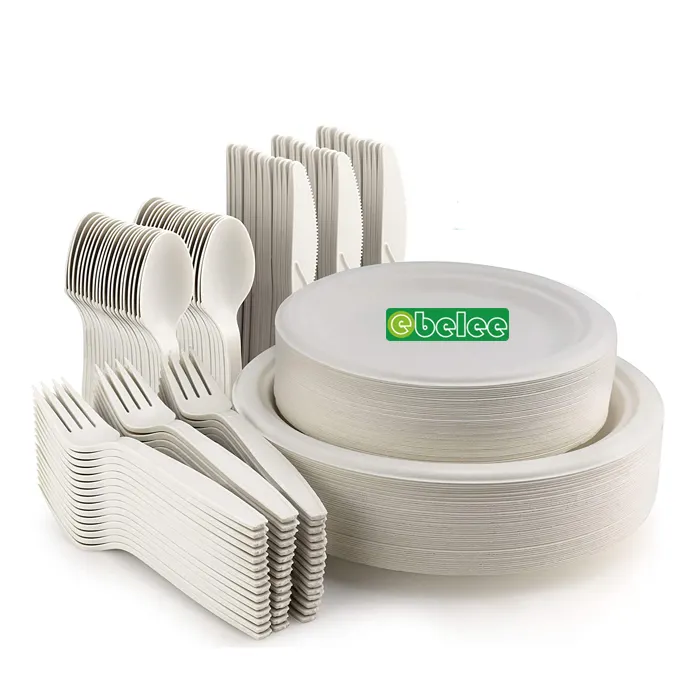 100% Compostable נייר צלחות 3 תא חד פעמי צלחות איכות החובה כבדה, טבעי פסולת