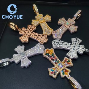 Top Quality 925 Sterling <b>Silver</b> colorful Moissanite Cross Pendant Round Cut Hip Hop <b>Charm</b> Pass Diamond Tester with GRA - Product Image 5