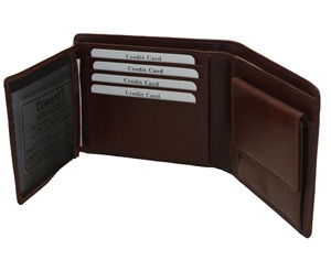 Portefeuille à trois volets en cuir véritable marron pour hommes - Product Image 1