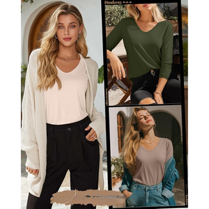 Camiseta de Manga Larga para Mujer, Cuello Redondo, Elástica, Informal, Básica - Product Image 3