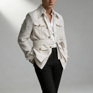 Cardigan pour <span class=keywords><strong>homme</strong></span> printemps automne rayé multi-poches manches longues <span class=keywords><strong>blazer</strong></span> décontracté grande taille haut <span class=keywords><strong>homme</strong></span> veste tenue porter Sehe Fashion - Product Image 4