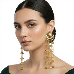 Pendientes Colgantes Asimétricos Chapados en Oro con Borlas, Geométricos, de Cristal, con Cadena y Cuentas, para Fiesta de Mujer - Product Image 2