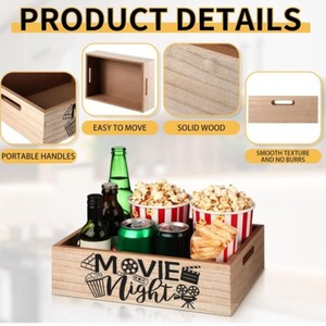 Wooden <b>Snack</b> <b>Tray</b> Movie Night Storage Box With Handle For Home Use - Product Image 2