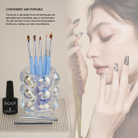 Hechunzi – Lot de 5 pinceaux légers en nylon à manche acrylique bleu avec virole en cuivre pour nail art, gel et peinture, idéal pour salon de manucure