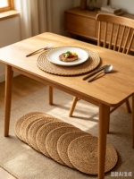 Ensemble de sets de table en paille tressée écologiques, motif végétal vintage, 8 pièces, taille XL, style rustique, pour cuisine et salle à manger