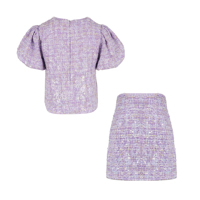 Ensembles de Vêtements d'Été pour Bébés Filles, Tenues de Boutique pour Tout-Petits, Ensemble Jupe Violette à Paillettes, Nœud et Manches Bouffantes en Tweed, Vente en Gros