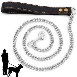 럭셔리 디자이너 10mm 골드 쿠반 체인 퀵 릴리즈 솔리드 리본 패션 304 스테인리스 스틸 가죽 손잡이 애완견 목줄 - Product Image 2