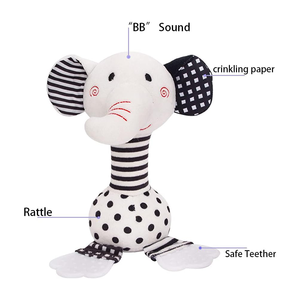 Grandes oreilles <span class=keywords><strong>et</strong></span> <span class=keywords><strong>pieds</strong></span> Noir <span class=keywords><strong>et</strong></span> blanc Éléphant doux Poignée Animal Hochet Puzzle Jouet avec Sound Safe Baby Toys 0-12 Mois - Product Image 2