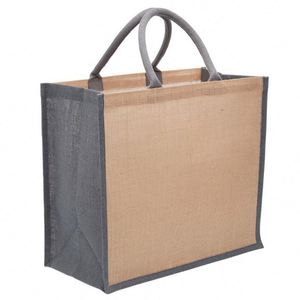Vente en gros de sac à provisions fourre-tout en jute écologique uni à large gousset - Product Image 3
