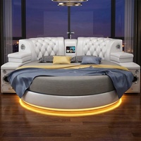 Lit circulaire intelligent de luxe moderne en similicuir, taille King Size, avec éclairage d'ambiance LED, audio surround 3D, projecteur HD et fonction massage