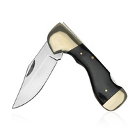 Couteau de camping pliant artisanal avec lame miroir, manche en corne de cerf, couteau de survie et d'autodéfense pour cadeau